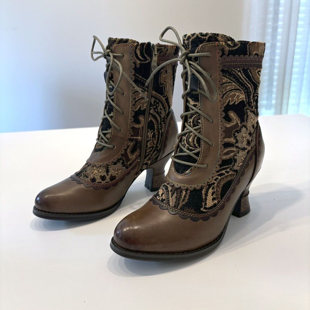 L’Artiste Women's Leather‎ Bewitch Olive Tie-Up Ankle Boots EU Size 35 US Size 5